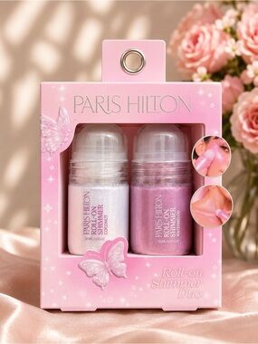 Paris Hilton Roll-On Shimmer Duo Body & Face Glow Set New
